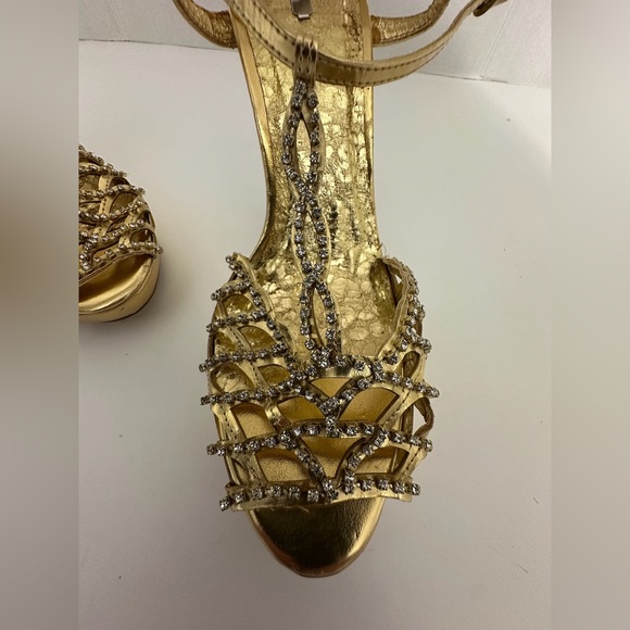 Celeste Gold Rhinestone Stiletto Heels Jewel Back Detail Y2K Size 10 - Picture 13 of 15